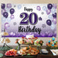 LASKYER 20th Birthday Decorations - Purple Balloon Banner Backdrop, Polyester, Cheers to Twenty Years, Model P-BH-20