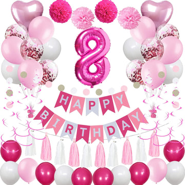 Sweet 8Th Birthday Decorations For Girls, Pink And White 8 Happy Birthday Balloons,8Th Birthday Party Supplies For Daughter Her