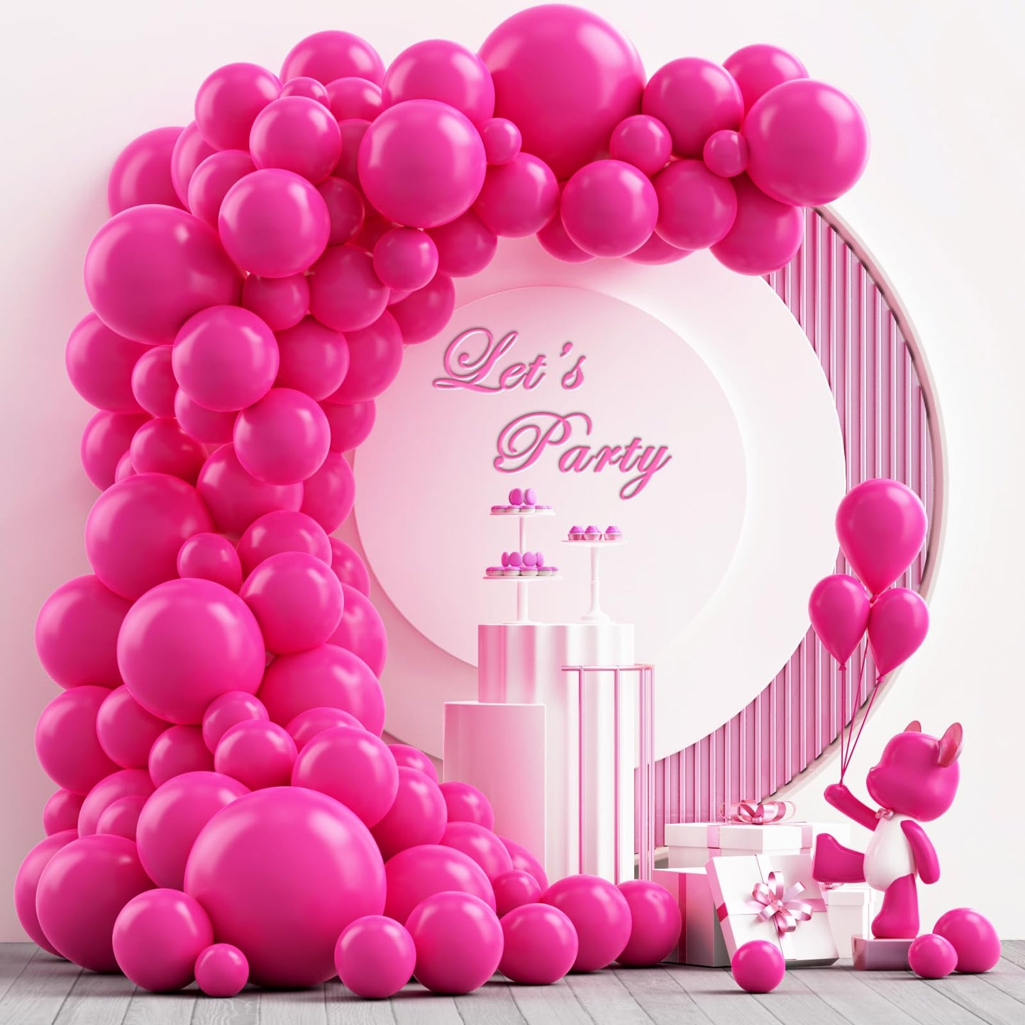 Nisocy Hot Pink Latex Balloon Arch Garland Kit, 102Pcs 18In 12In 10In 5In For Baby Shower Wedding Birthday Valentines Day Prince