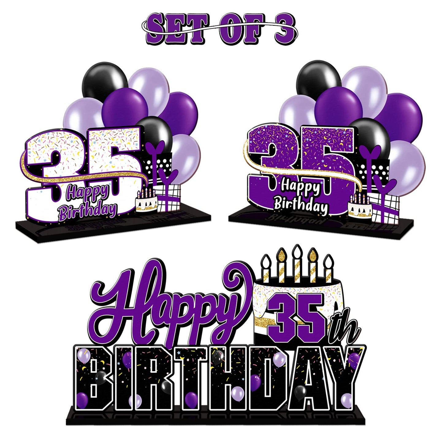 Lingteer Happy 35Th Birthday Purple Acrylic Table Topper Centerpieces Set - Cheers To 35 Years Old Birthday 35Th Bday Party Gift Decorations.