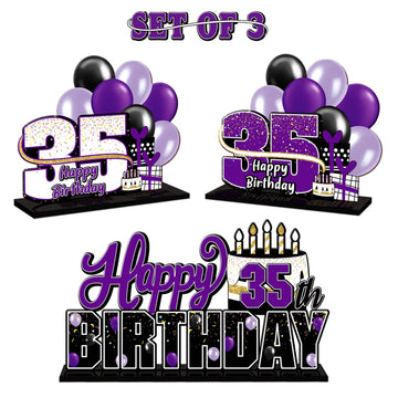 Lingteer Happy 35Th Birthday Purple Acrylic Table Topper Centerpieces Set - Cheers To 35 Years Old Birthday 35Th Bday Party Gift Decorations.