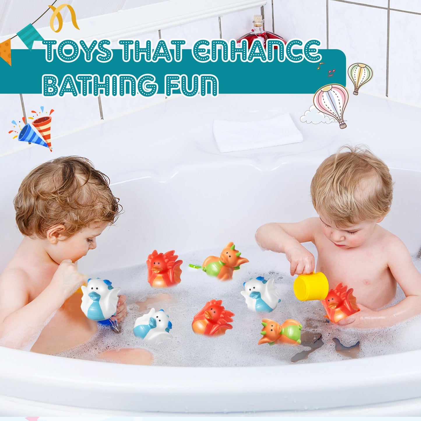 Deekin 24 Pcs Dragon Rubber Duck 2 Inch Rubber Ducks Cute Rubber Duck Bath Toy Small Duck Toy Floating Mini Ducks Bulk For Drago