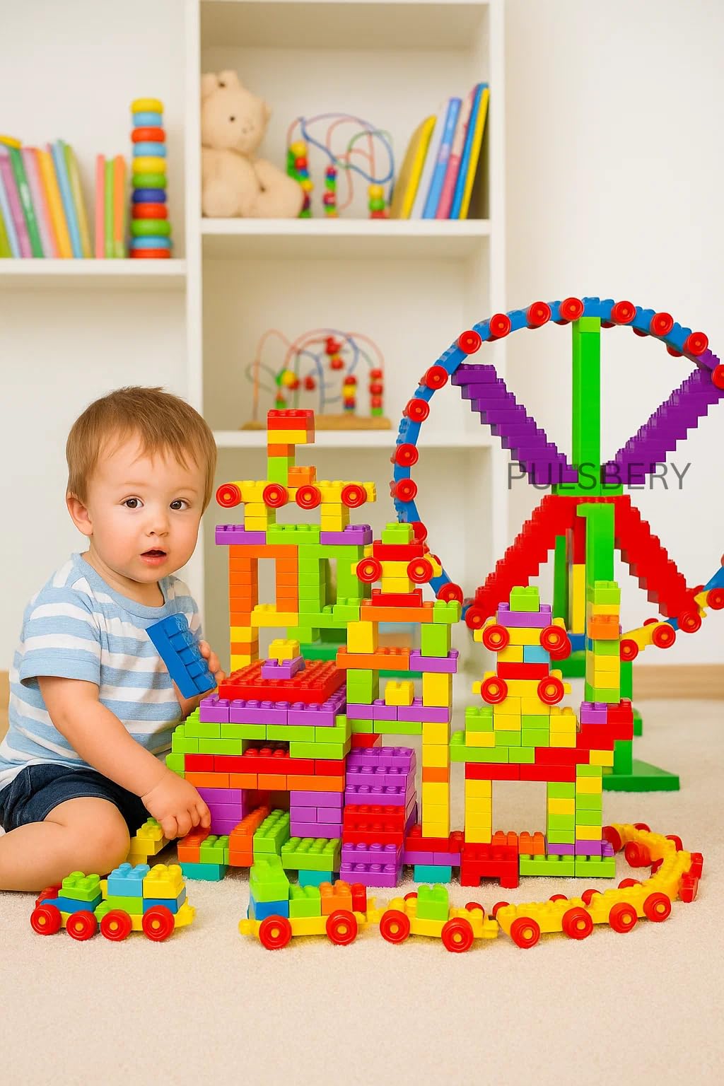 Pulsbery Educational Building Blocks For 3+ Kids (200 Pcs), Bright Bricks,Colorful Interlocking Train Block Set For Kids Prescho