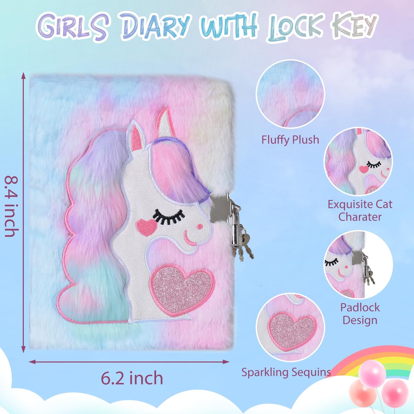 Unicorn Gifts for Girls Age 8-12 Years Old  Diary with Lock Birthday Gift Set for Kids Teens  Unicorn Toys with Pen Pouch Cat Paw Pen for Christmas