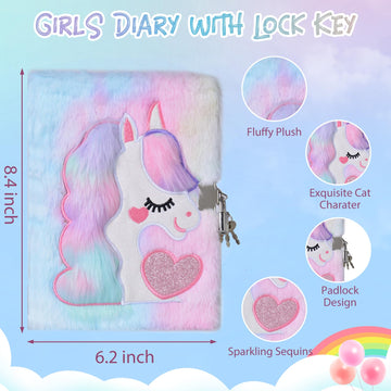 Unicorn Gifts for Girls Age 8-12 Years Old  Diary with Lock Birthday Gift Set for Kids Teens  Unicorn Toys with Pen Pouch Cat Paw Pen for Christmas