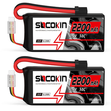 Socokin 2S Lipo Battery 7.4V 50C 2200mAh with TR Connector (2 Pack) for RC Car, Truck, Boat, Drone, Quadcopter