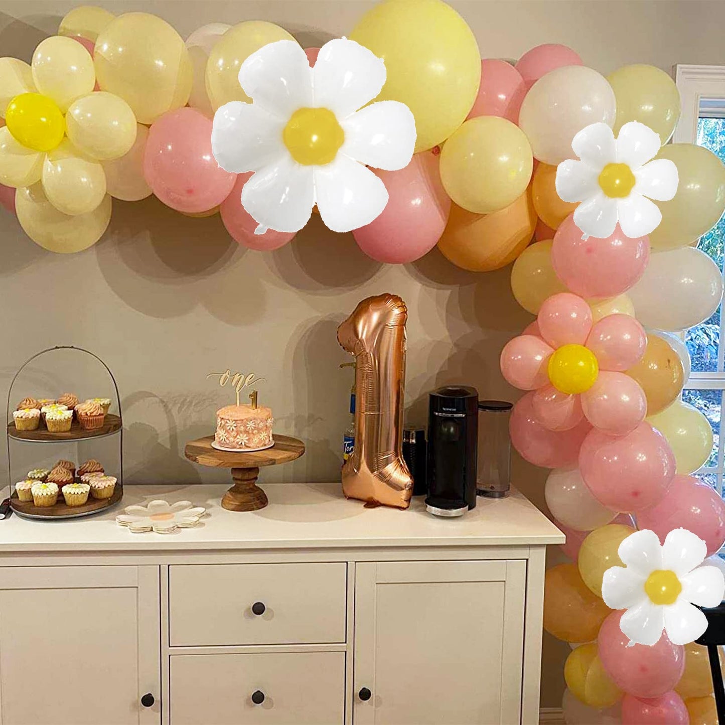 Daisy Flower Balloon Garland Arch Kit 137 Pcs Groovy Flower Foil Balloons Boho Pastel Pink Yellow White Orange Birthday Party De