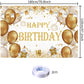 Gold Birthday Party Decoration Gold Happy Birthday Backdrop Gold Photo Background Banner Poster For Gold Party Decorations Party