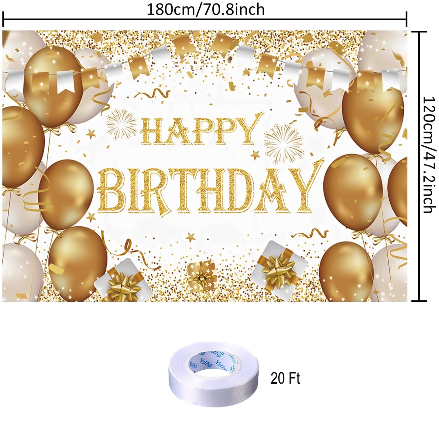 Gold Birthday Party Decoration Gold Happy Birthday Backdrop Gold Photo Background Banner Poster For Gold Party Decorations Party