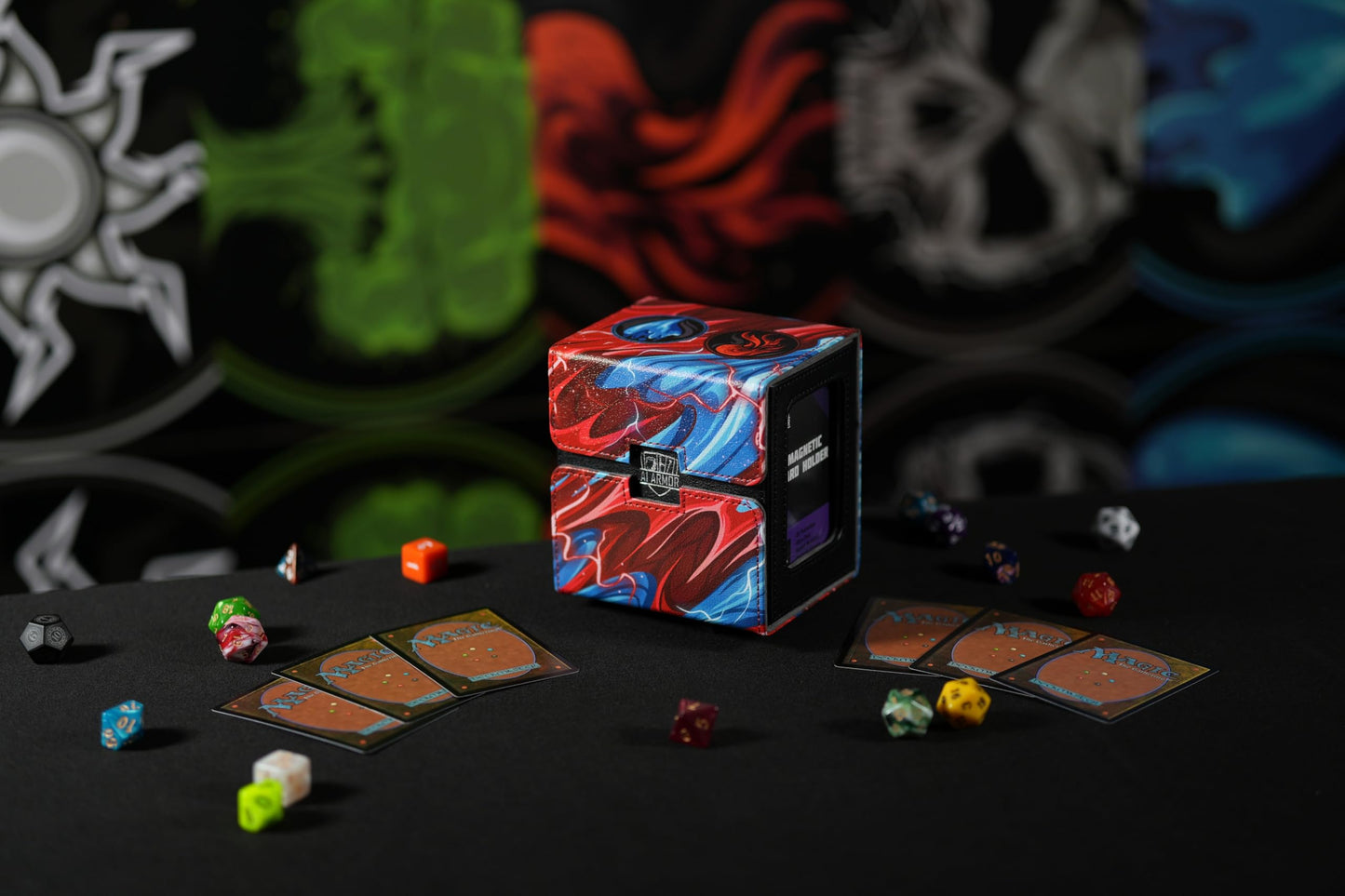 Ai protective covering MTG Commander 100+ Card Custom Art Deck Box With Storage (Red/Blue)