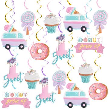 20Pcs Ice Cream Sweet One First Birthday Party Decorations, Ice Cream and Donut Party Hanging Swirls, Summer Ice Cream Party Cei