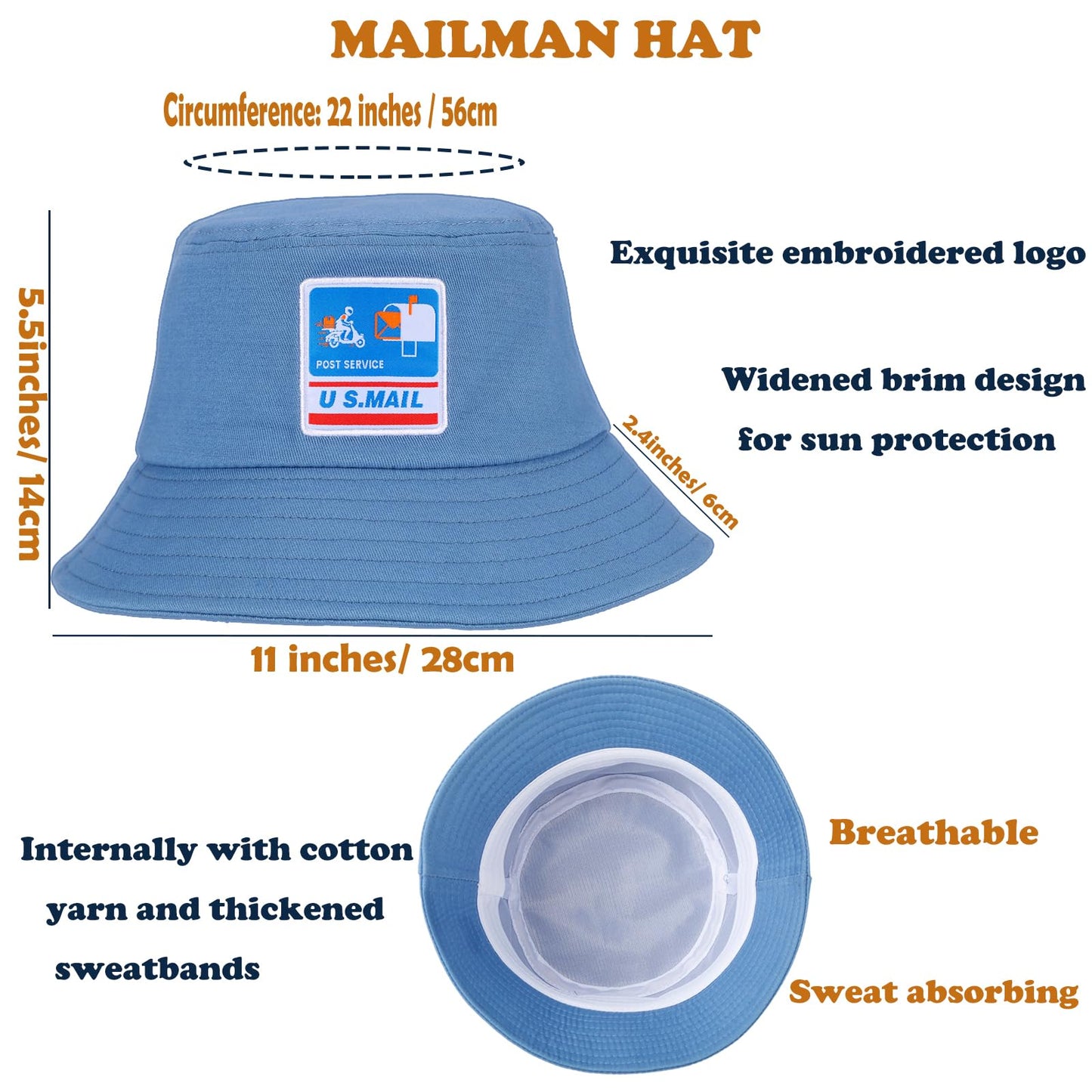 CINKCO Mailman Costume Bucket Hat+Postman Bag (2 in 1) Postman Dress Up for Kids