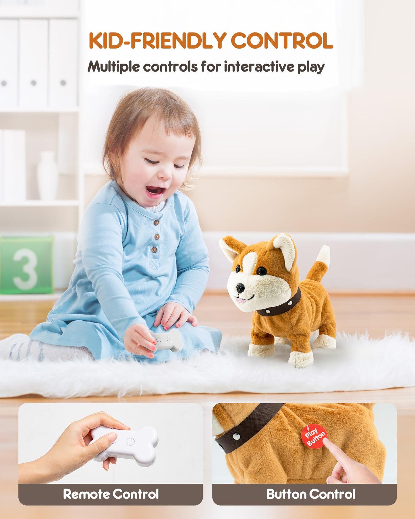 Airbition Plush Toy Dog For Girls, Interactive Dog Puppy Toys Gifts For 2 3 4 Year Old Toddler Kids, Walking, Barking, Tail Wagg