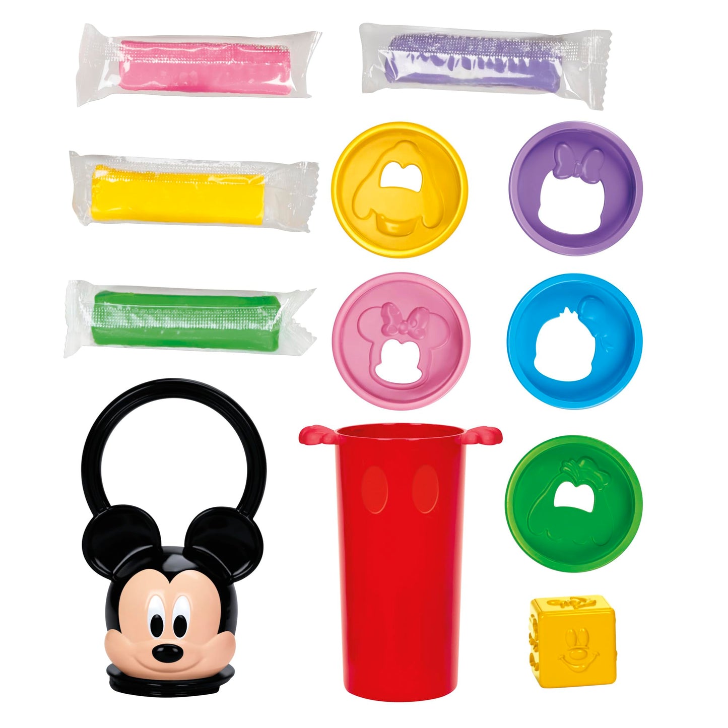 Play-Doh Mickey Mouse Clubhouse Stackable Toy Set, Small, Plastic, Green/Purple/Yellow/Pink, Model G2322, Arts & Crafts for Kids 2+