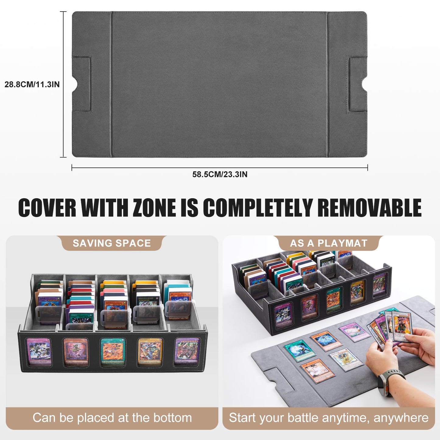 5-Row Trading Card Storage Box  Protable 3900+ MTG Deck Box with Removable Lid  Leather Magnetic Closure Commander Deck Box with 5 Toploaders  5 Stoppers  48 Dividers 1 Dice Tray (Black & Grey)