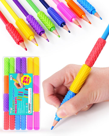 Lesong Sensory Fidget Toys Kids Adults: 24 Pack Textured Silicone Pencil Grips For Autism Kids Calming - Adhd Tools For Anxiety