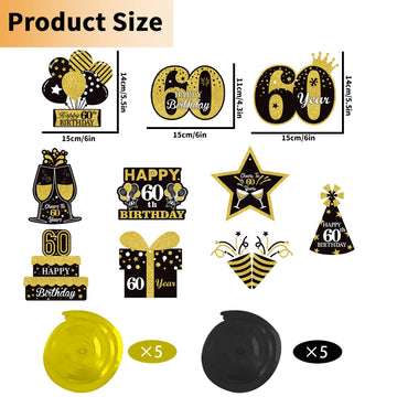 60Th Glitter Black Gold Birthday Banner Party Decorations, Happy 60Th Birthday Decorations Hanging Swirls Banner Honeycomb Centerpieces For Men Women Happy 60 Years Old Bday Party