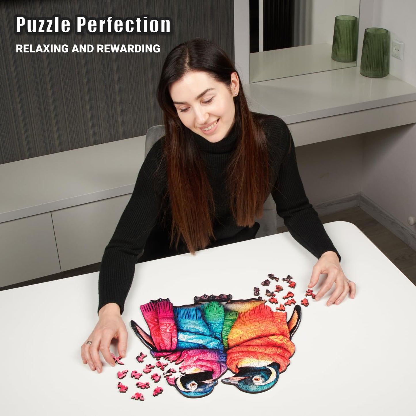 LEOGOR 350 Piece Wooden Puzzle - Penguins Arctic Charm, Extra-Thick 5mm, 16.7x14.9in, Hand-Shaped Marine Life Design, Gift for Puzzle Lovers