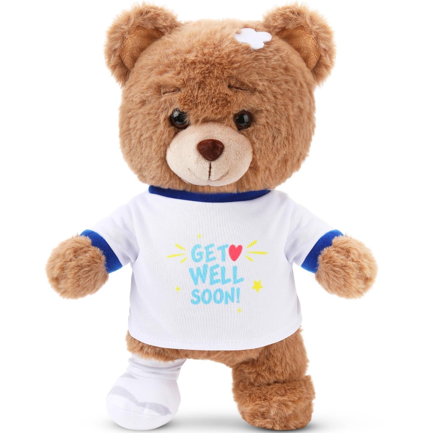 Deekin Get Well Soon Gifts for Kids Injured Recovery Bear Stuffed Animal Gifts Bear for Kids mature-themed with Broken Arm After Surgery Soft Bandage Plush 10 Inches(Brown Leg Injury)