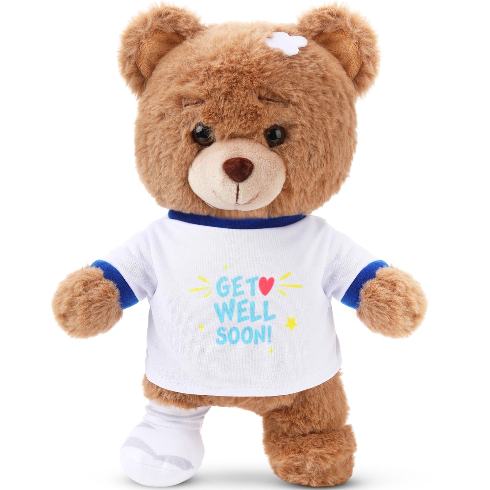 Deekin Get Well Soon Gifts for Kids Injured Recovery Bear Stuffed Animal Gifts Bear for Kids mature-themed with Broken Arm After Surgery Soft Bandage Plush 10 Inches(Brown Leg Injury)