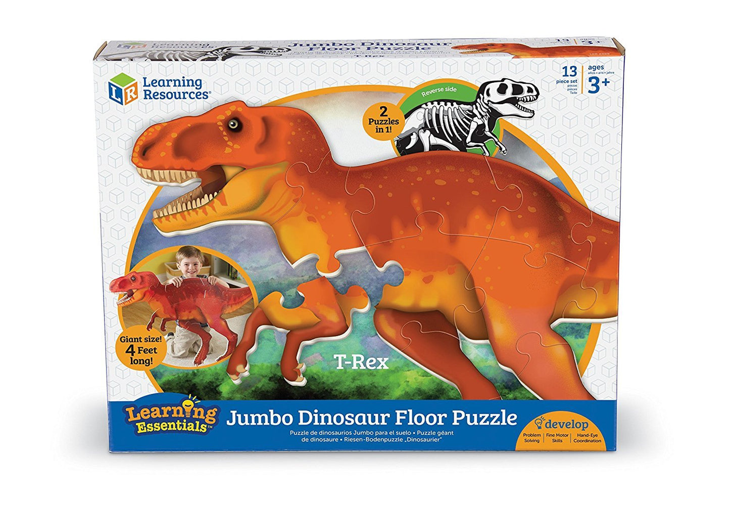 Learning Resources T-Rex Jumbo Dinosaur Floor Puzzle - 20 Pieces, Ages 3+ 3D Puzzles For Kids, Dinosaur Puzzle For Kids, Dinosau