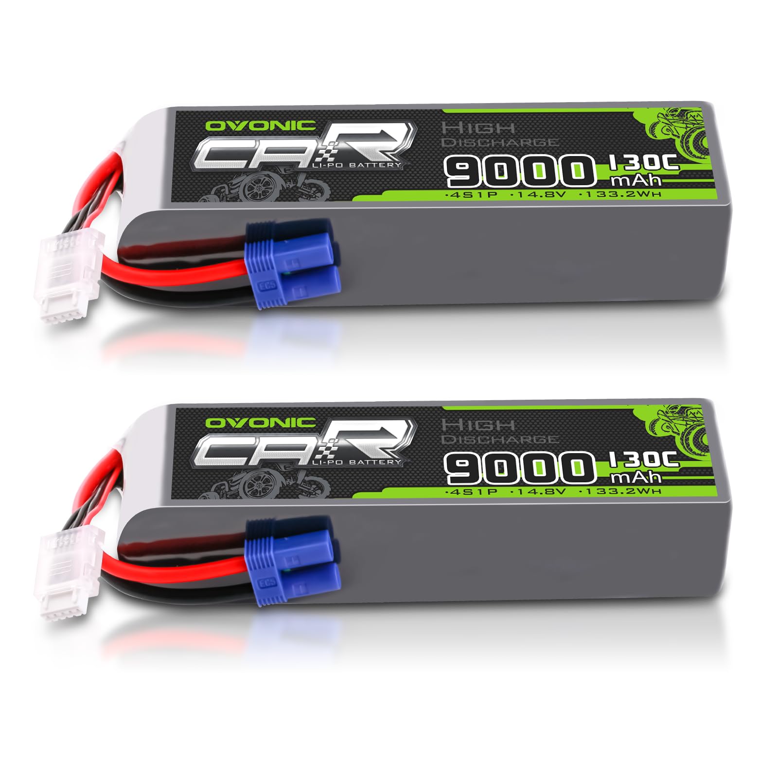 OVONIC 4S LiPo Battery 9000mAh 14.8V 130C RC Battery with EC5 Connector (2 Pack)