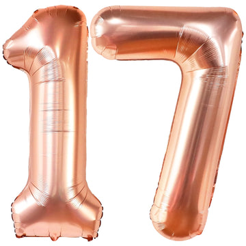 Giant, Rose Gold 17 Balloon Numbers - 40 Inch | 17 Number Balloons For 17Th Birthday Decorations For Girls | 17 Balloons Numbers For Birthdays, Dancing Queen Party Decorations | 17Th Birthday Balloons