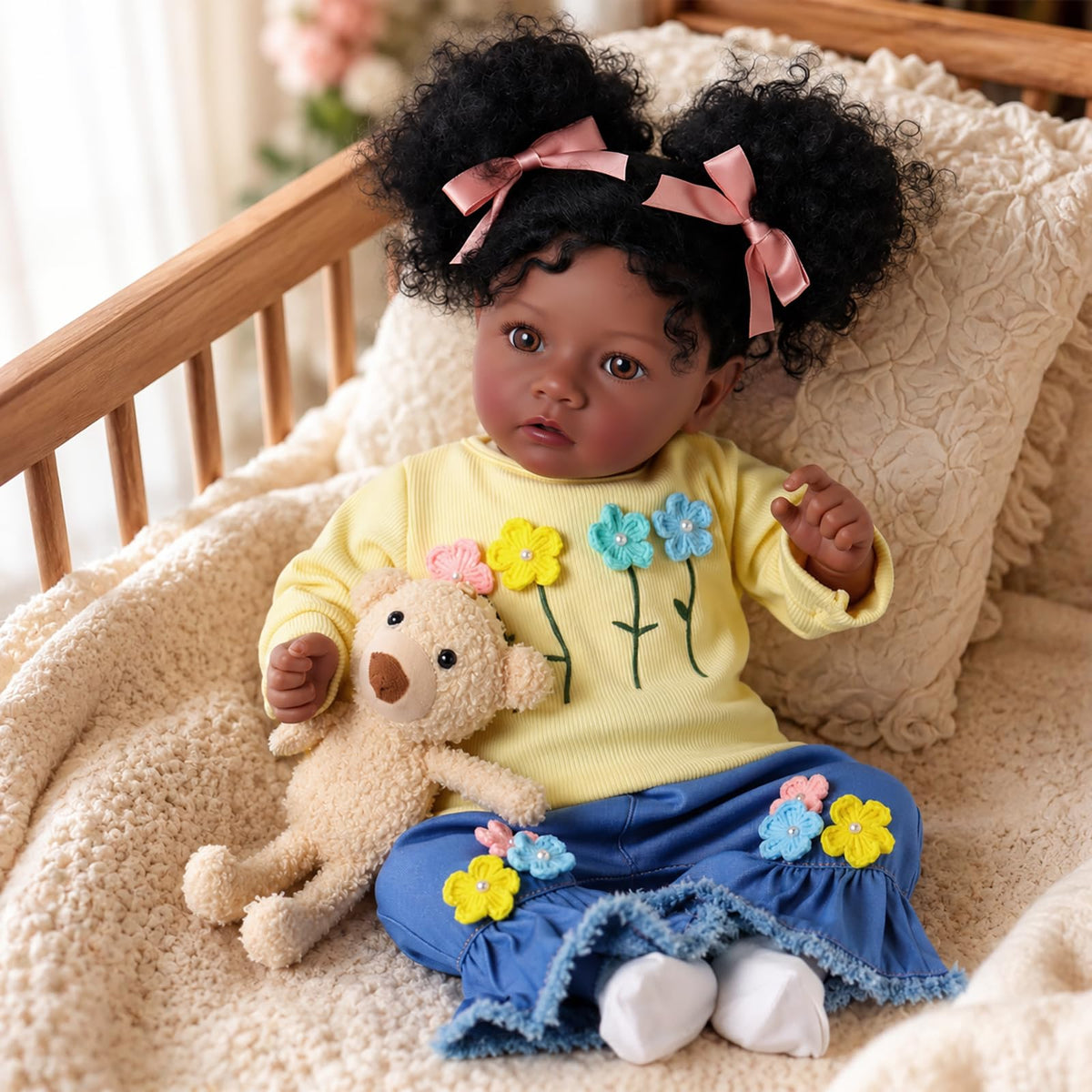 BABESIDE 20 Inch Reborn Baby Dolls Black Lifelike Baby Girl with Soft Body