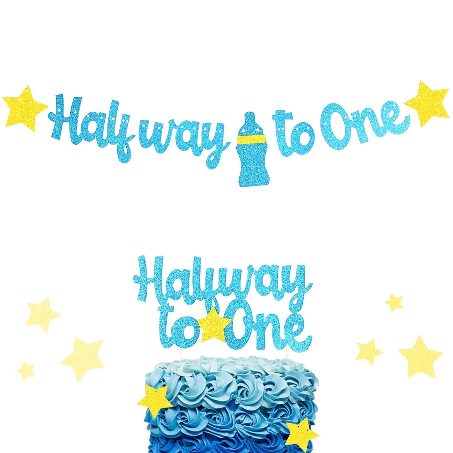 Festiko 1/2 Birthday Decoration  Half Way To One Banner And Cake Topper