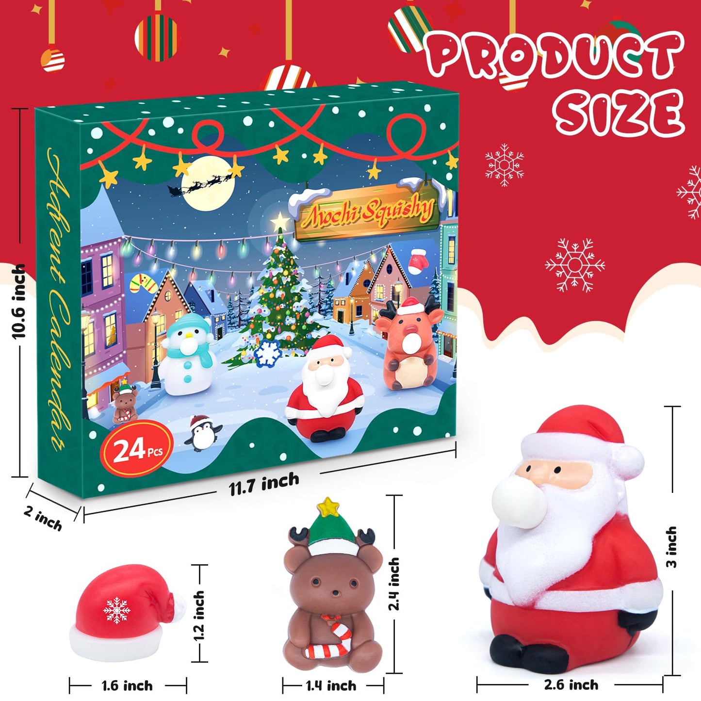 yocjoky Advent Calendar 2025 - 3 Jumbo & 21 Mochi Squishy Toys, 24 Days Countdown for Kids, Colorful Cartoon Design