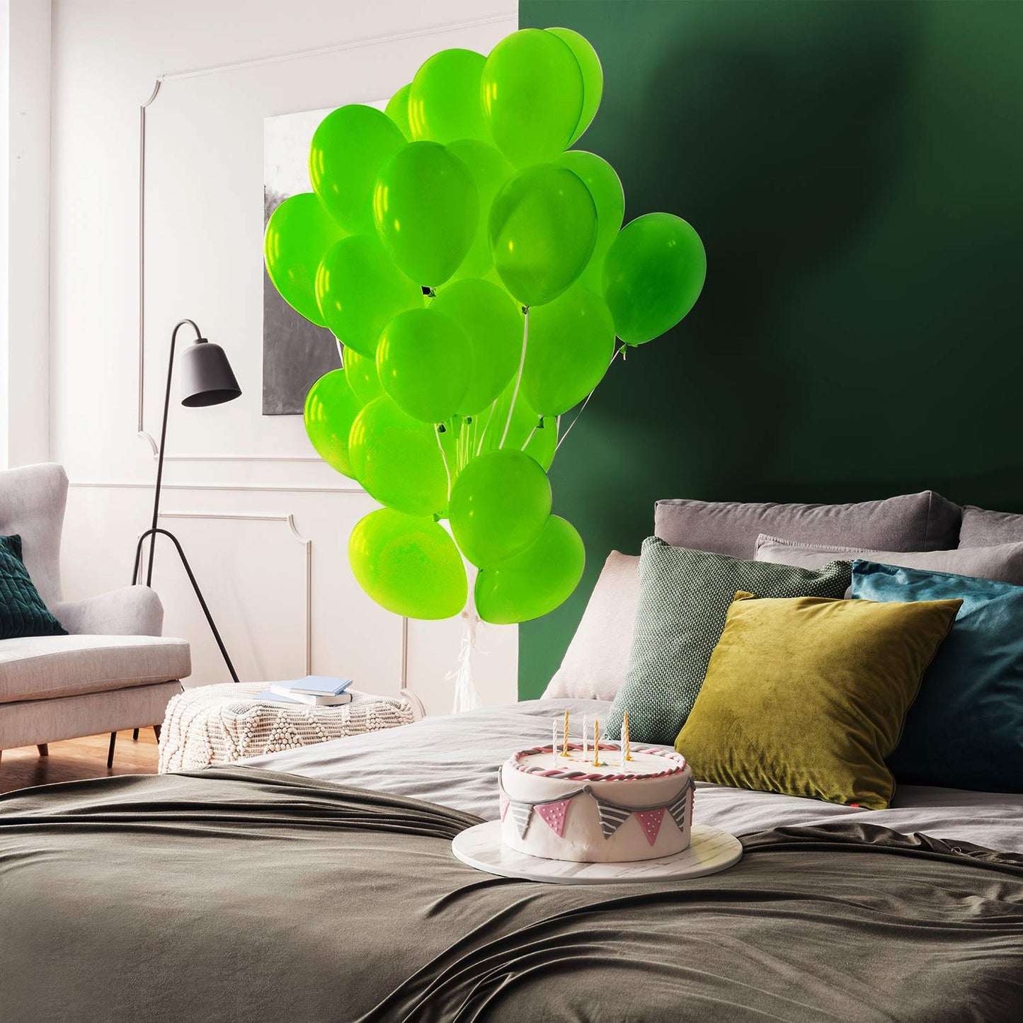 48 Pieces Neon Green Balloons Green Lime Latex Balloons for Halloween Baby Shower Gender Reveal Birthday Wedding Graduation Jung