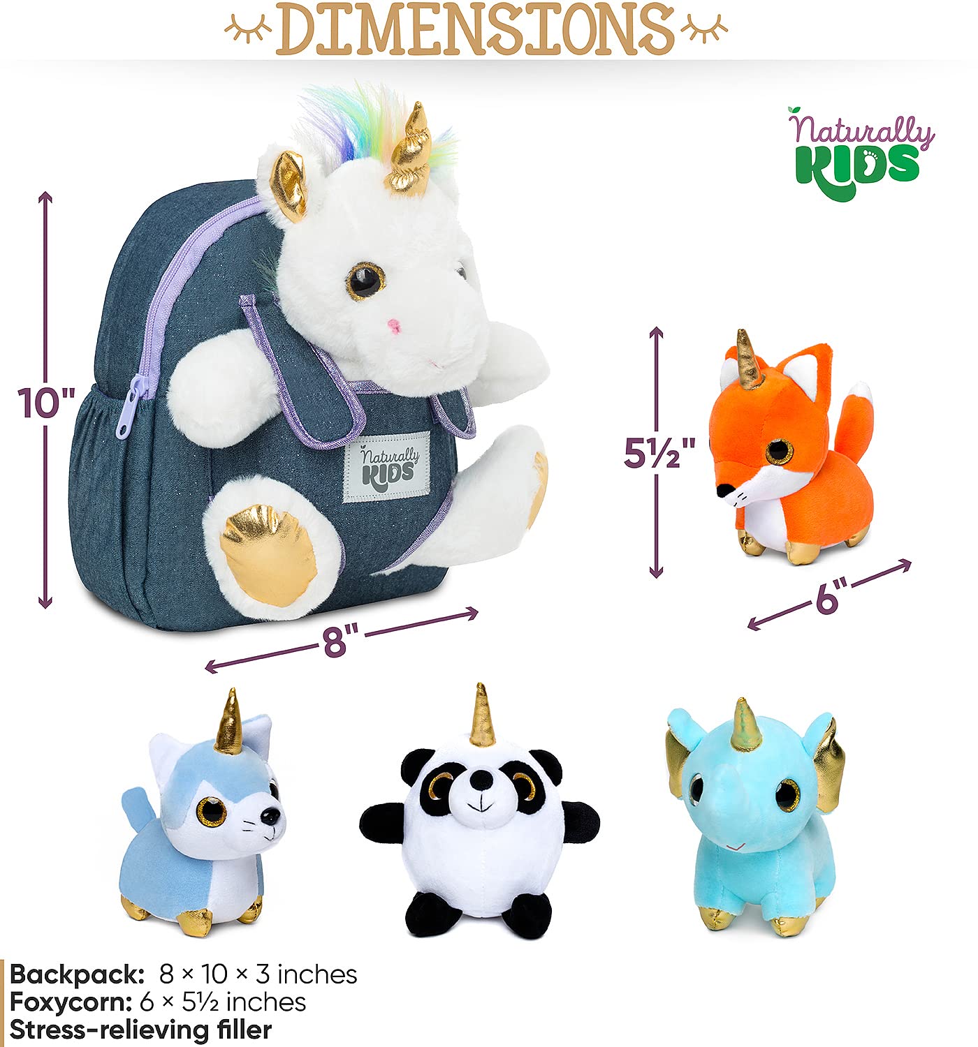 Naturally Kids Toddler Backpack W Stuffed Animal Toys, Toddler Gifts For Boys Girls, Small Backpack, Unicorn Toys