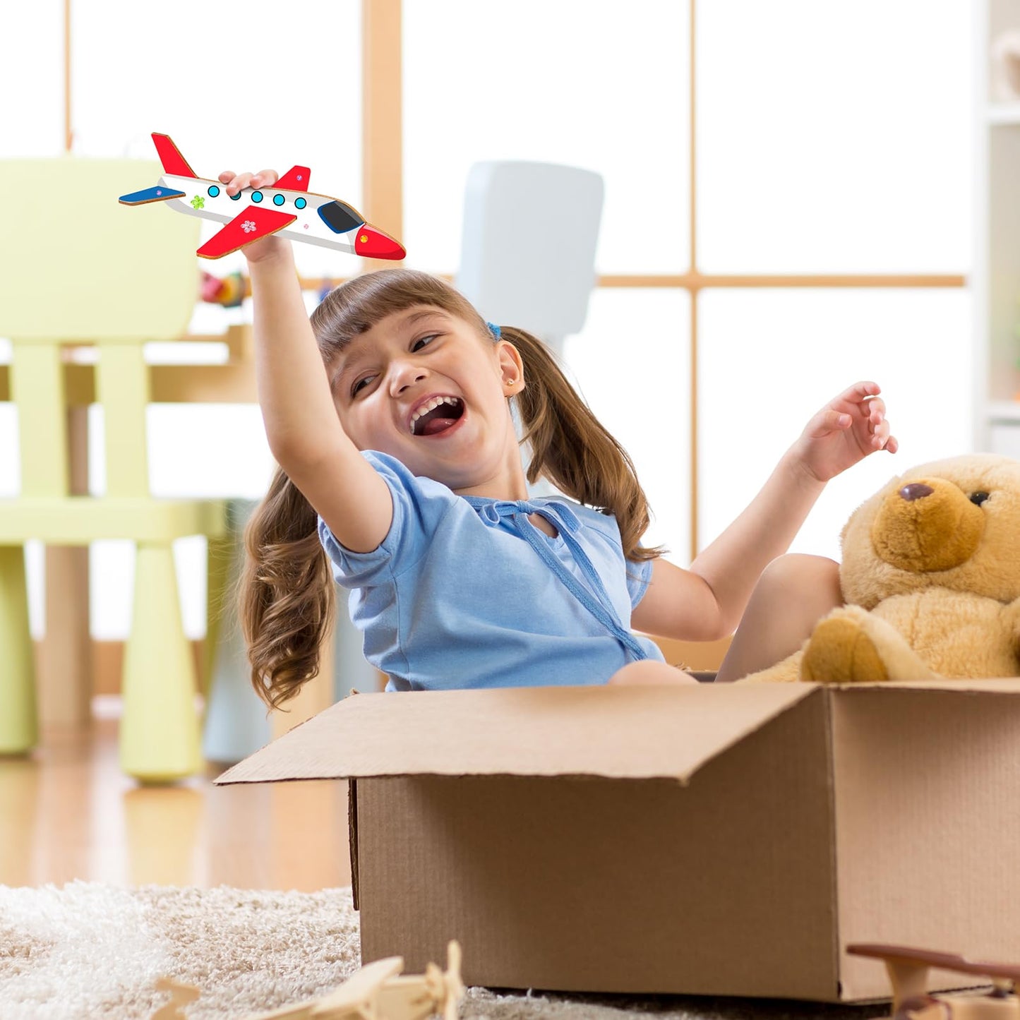 Fennoral 12 Pack Wooden Airplane Craft for Kids Make Your Own 3D Airplane kit for Boys Girls DIY Paint Wood Planes for School Ar