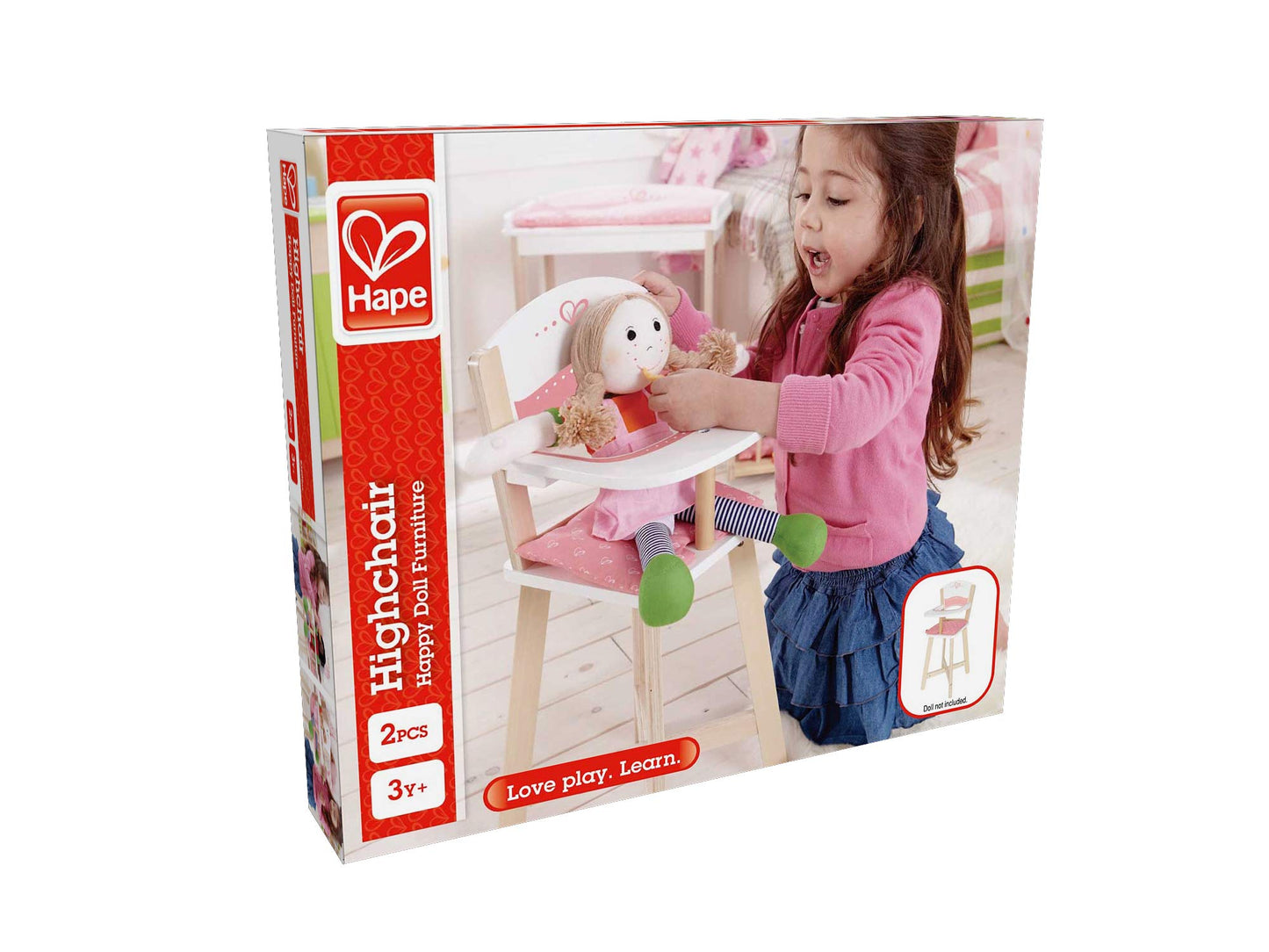 Hape Wooden Highchair For Babydoll| Fits Dolls Up To 20 Inch| Wooden Doll Play Furniture For Kids