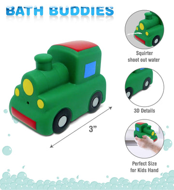 Dollibu Train Bath Buddy Squirter - Floating Green Train Rubber Bath Toy, Fun Water Squirting Bathtime Play For Toddlers, Cute & Soft Transportation Toy For The Bathtub, Beach & Pool For Boys & Girls