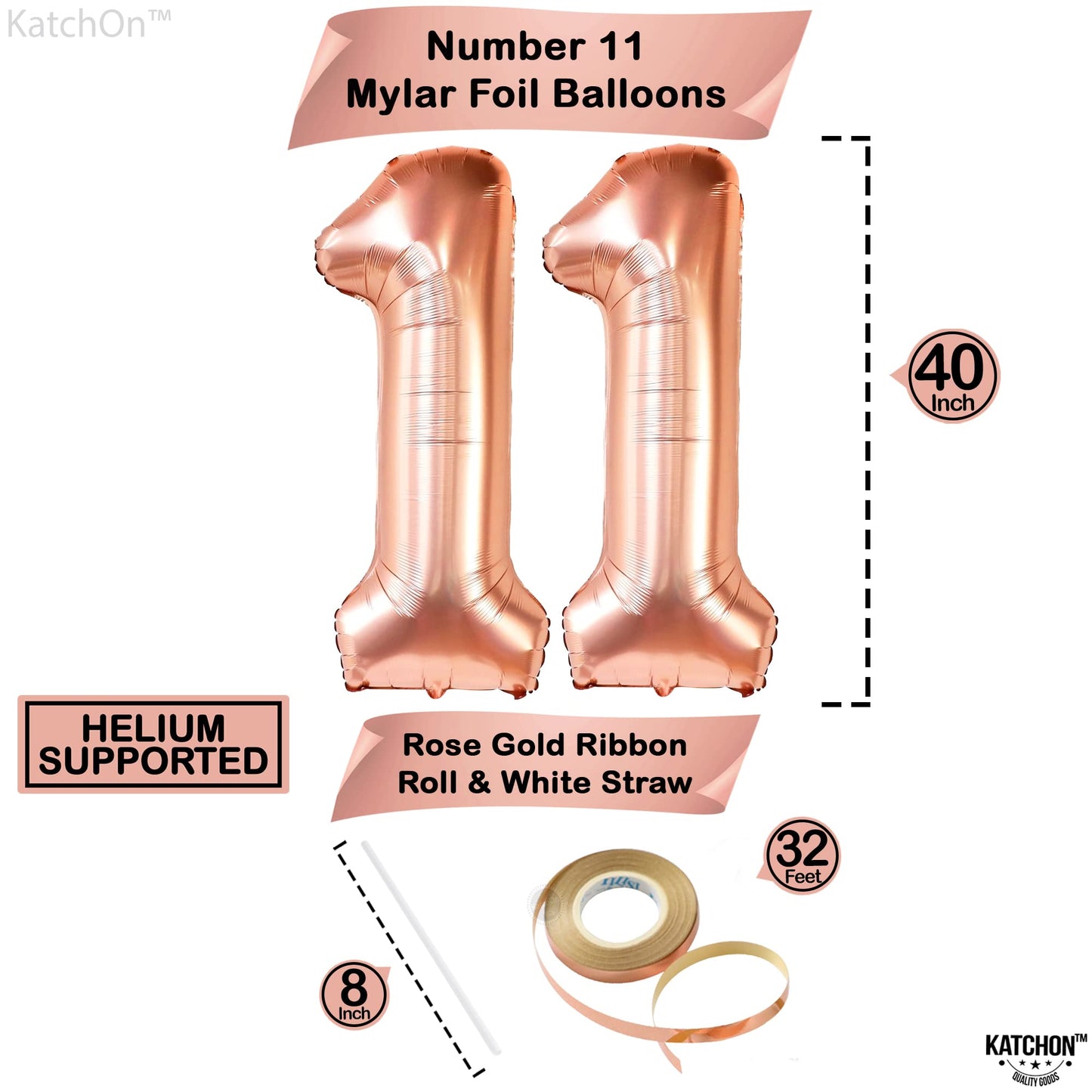 Giant, Rose Gold 11 Balloons Number - 40 Inch | Rose Gold 11Th Birthday Decorations For Girls | Number 11 Balloons For Birthdays Party | 11 Birthday Balloons For Girls | Preppy Birthday Decorations 11