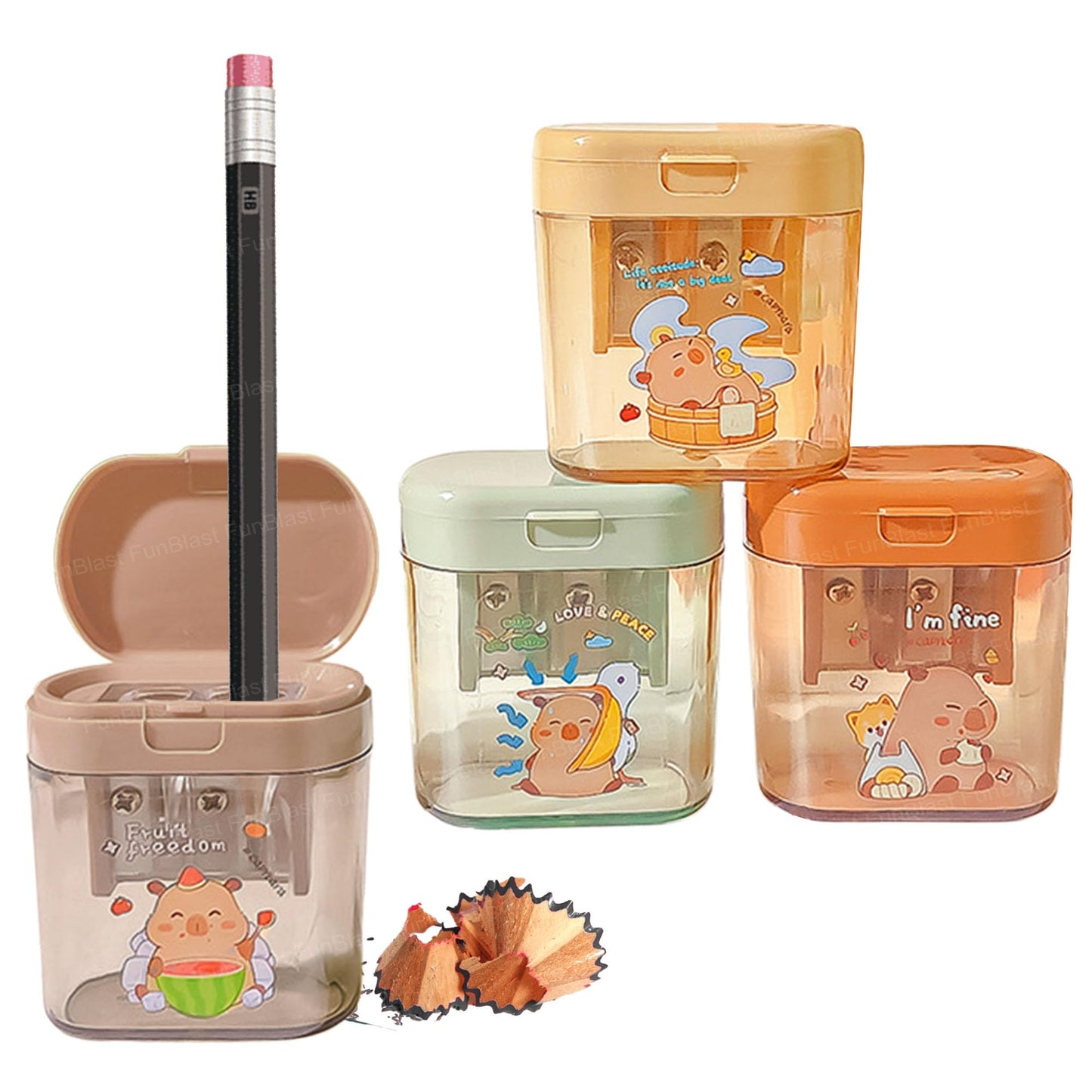 Funblast Capybara Pencil Sharpener For Kids - Set Of 4 Pcs Sharpener For Kid With 2 Holes, Stationery Items Aesthetic, Stylish S