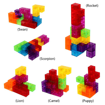 DASDAX Magnetic Building Blocks Magic Magnetic 3D Puzzle Cubes, Set of 7 Multi Shapes Magnetic Blocks with 54 Guide Cards, Intel