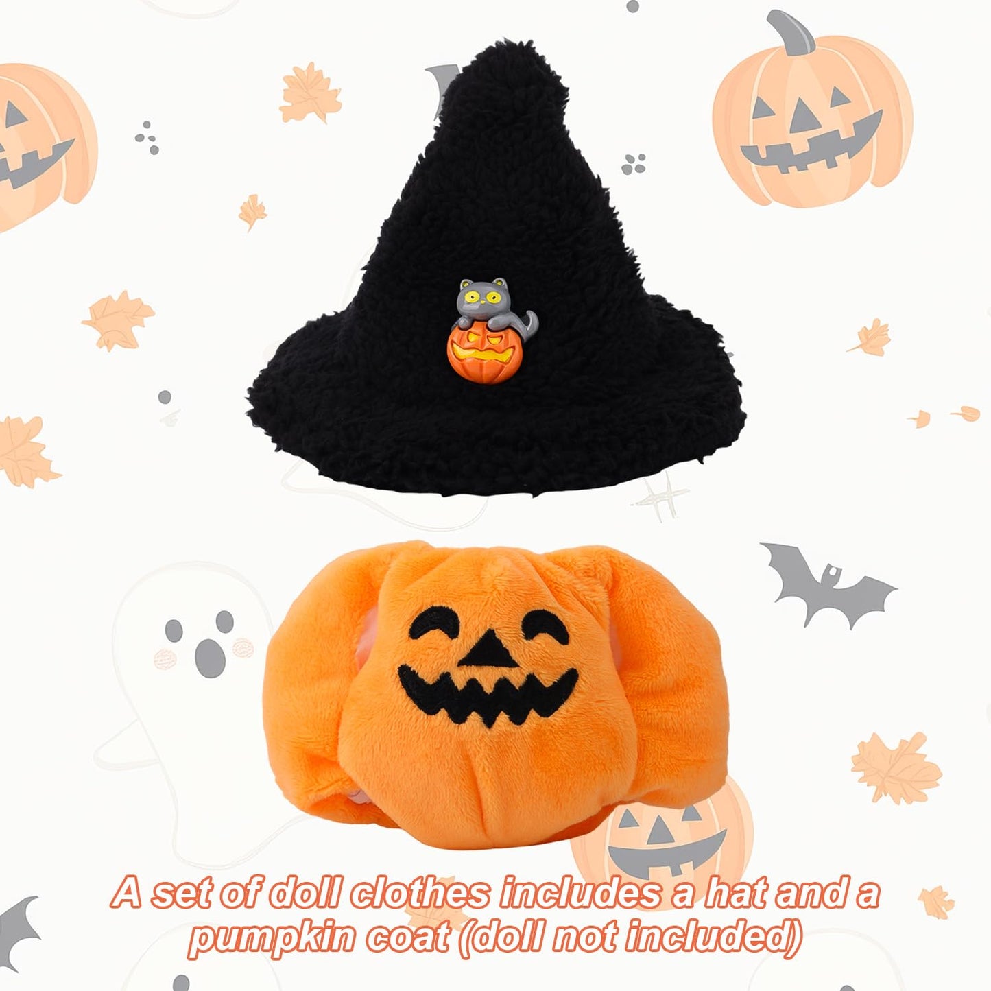 Halloween Clothes For 17Cm Doll, Cute Orange Pumpkin Outfit With Witch Hat Stylish Doll Clothing Costume Set Halloween Accessori
