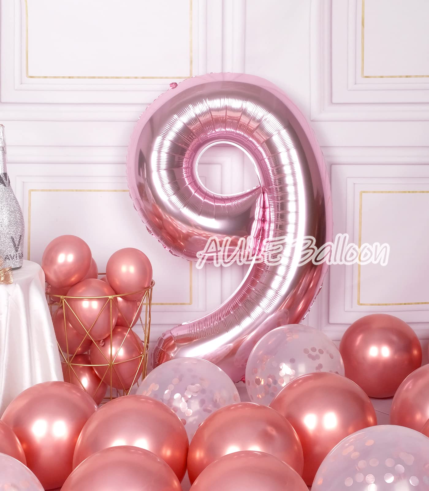 Aule 40 Inch Big Rose Gold 9 Balloon Number Large Foil Helium Number Balloons 0-9 Jumbo Giant Happy 9Th Birthday Party Decoratio