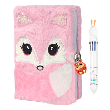 Parkiststar Plush Fox Diary, Pink Girls Diary With Lock, Kid Diary, Kids Journal Notebook Set With Lock And Pen, 80 Lined Sheet,