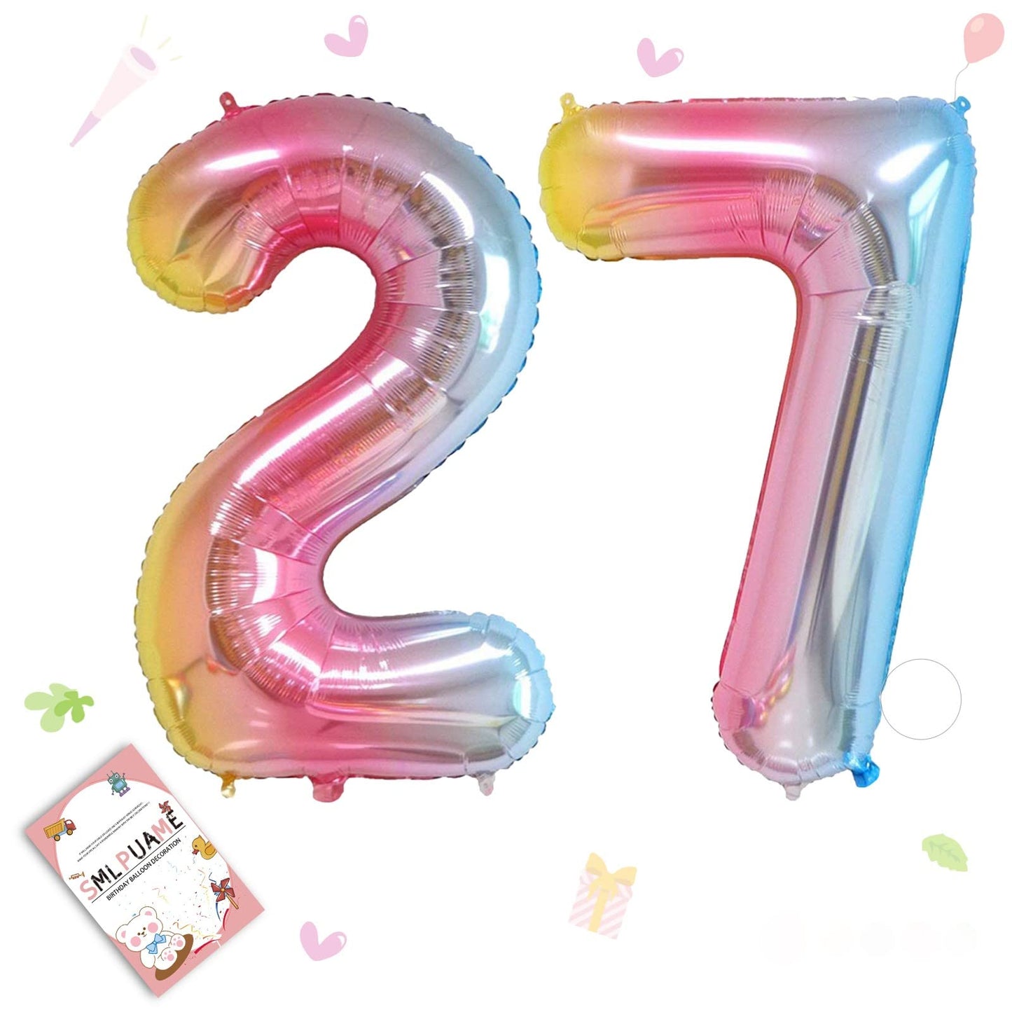 Smlpuame 40 Inch Number Balloons 0-9 Rainbow Gradient Large Number 27 Balloons, Digital Balloons For Birthday Party Celebration