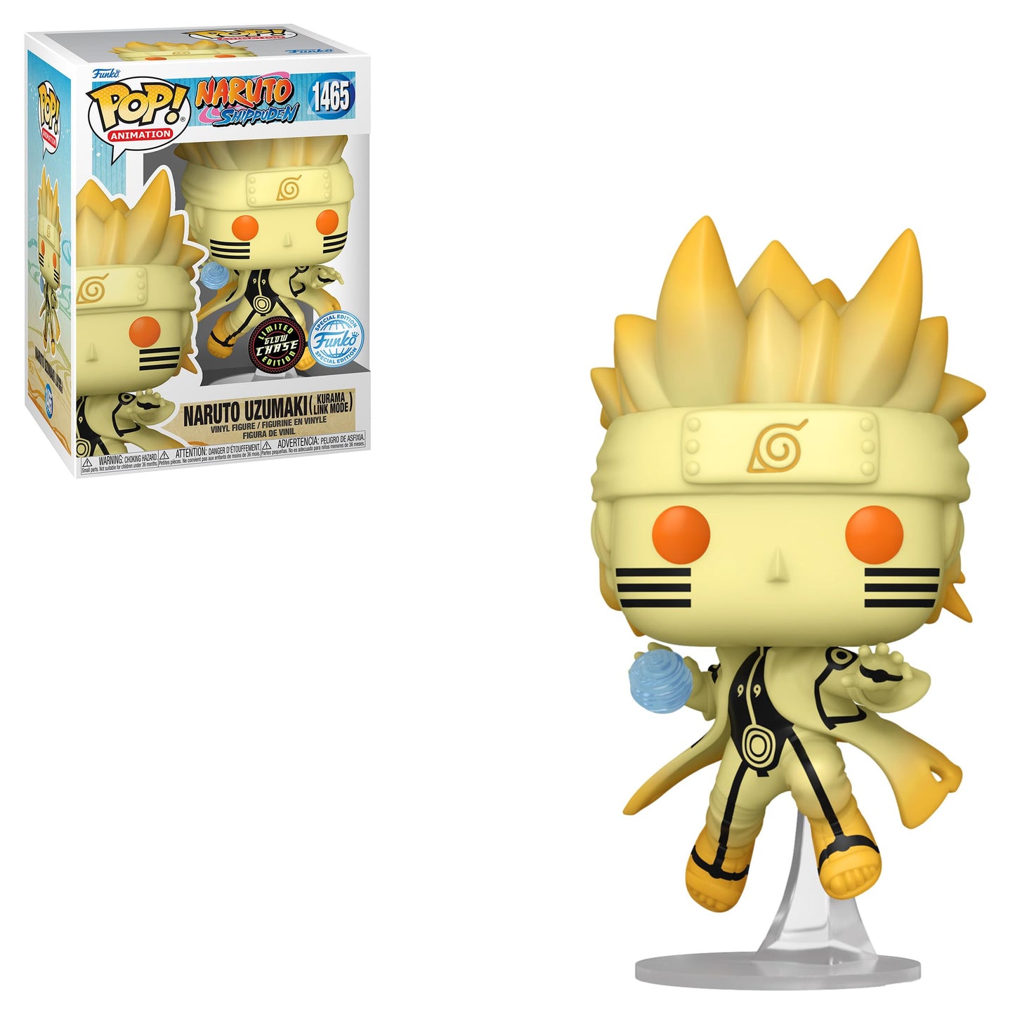 Funko Pop! Naruto Uzumaki Kurama Link Mode Vinyl Figure #1469 - Glow Chase Edition, Multicolor, Standard Size