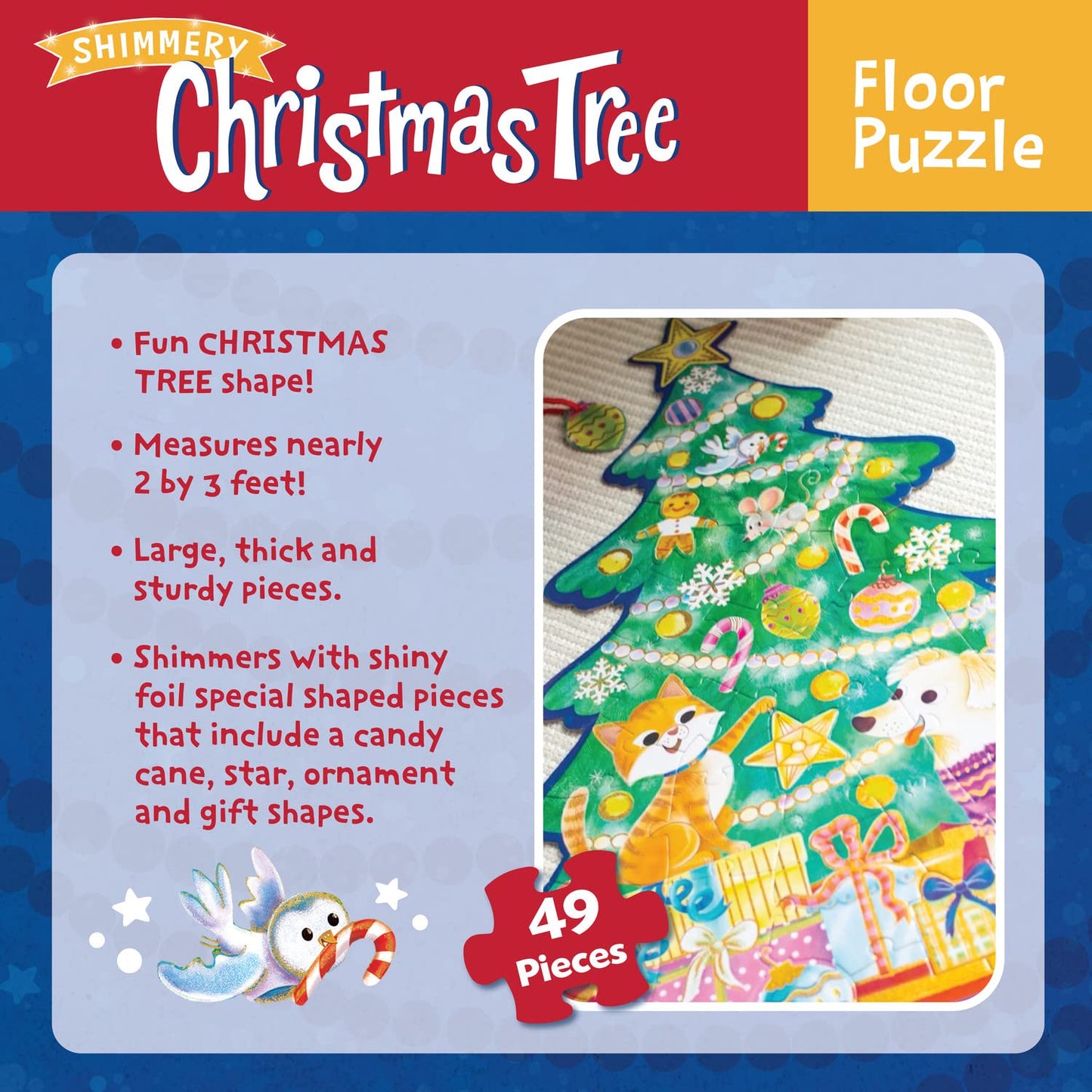 Peaceable Kingdom Shimmery Christmas Tree Floor Puzzle – Giant Floor Puzzle For Kids Ages 3 & Up – Fun-Shaped Puzzle Pieces – Great For Classrooms