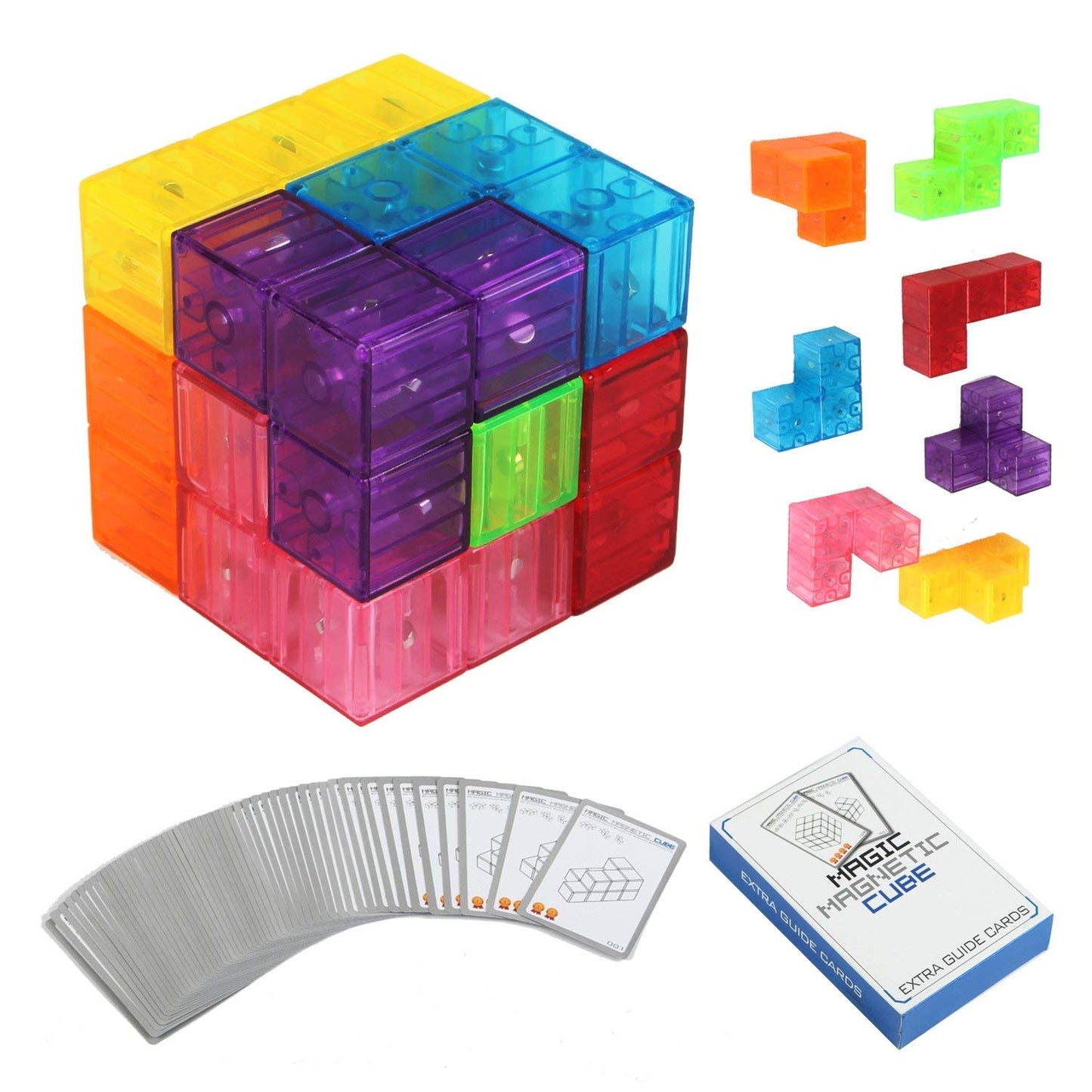 Wtohobby Magnetic Soma Cube Block- Children's Educational Toys Magnetic Tiles for Kids Stress Relief Toy Puzzle Cubes to Develops Intelligence  Ideal for Birthday Gifts (Crystal)