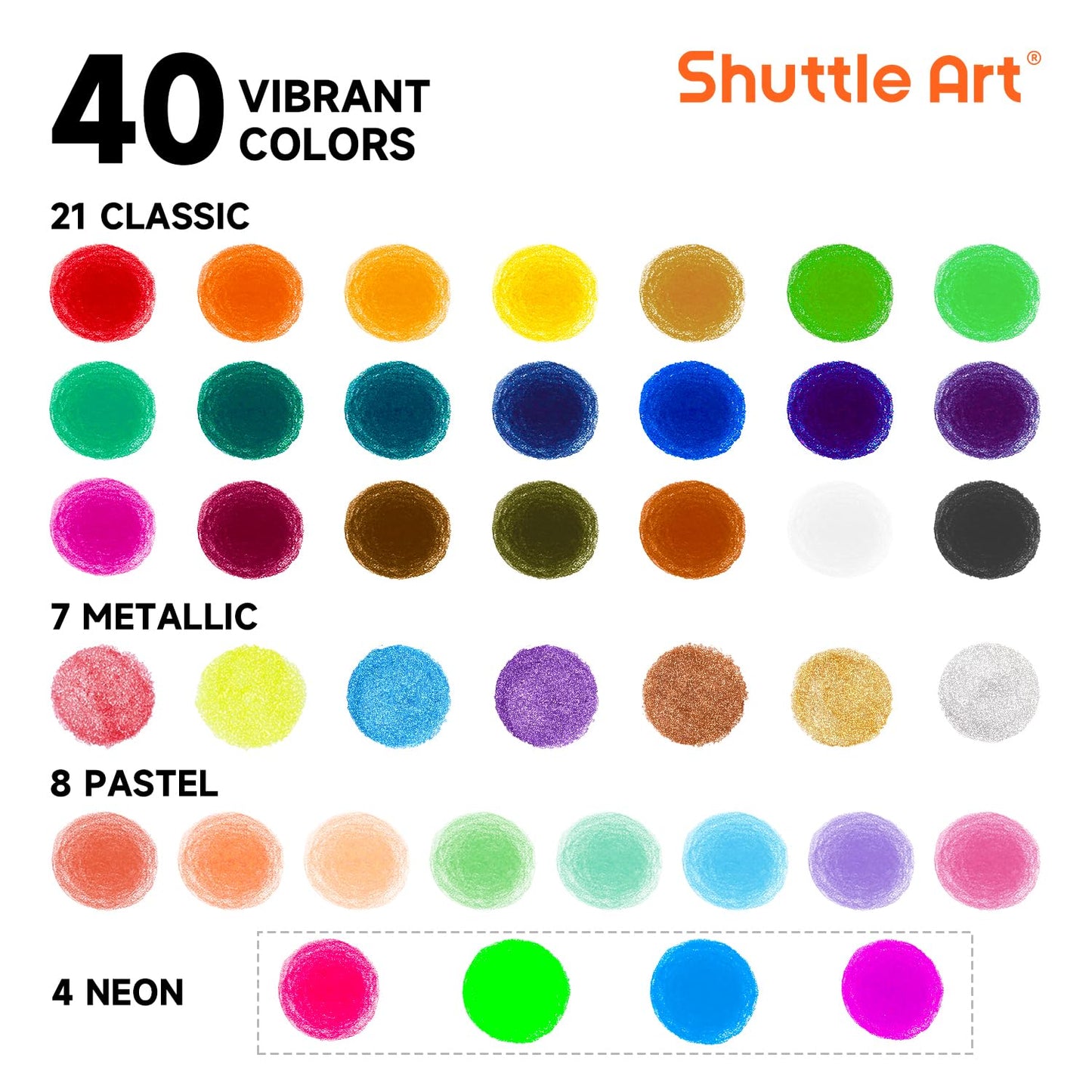 Shuttle Art Tempera Paint Sticks, 40 Colors, Quick-Drying & Washable, 1 Count (Pack of 40)