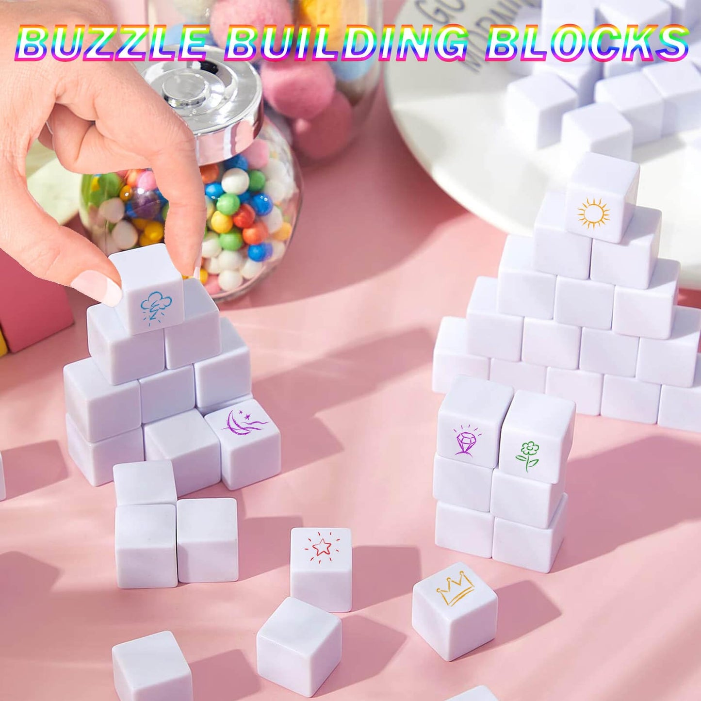 Blank Dice 16MM Acrylic Dice Write on White Cubes with Smoothed Surface Six-Sided Dice for Classroom Board Games DIY Sticker Cou