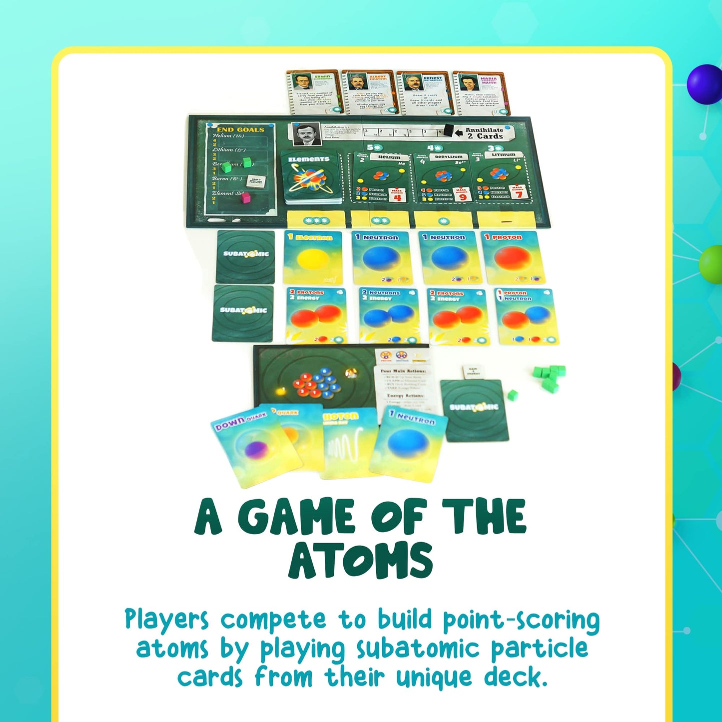 Genius Games Subatomic: Atom Building Game (2nd Edition) - Medium Cardboard - Educational Science Board Game for Teens & Adults
