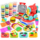 GOVOY 2 in 1 Play Color Dough 51pcs Kitchen Creation with 24pcs of Color Dough, Noodle Hamburger Making Machine Modelling Clay T