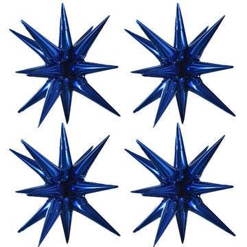 Toniful 4 Pcs 22Inch 4D Navy Blue Explosion Star Mylar Balloons 14Point Star Balloons For Party Backdrop Christmas,New Year Birt